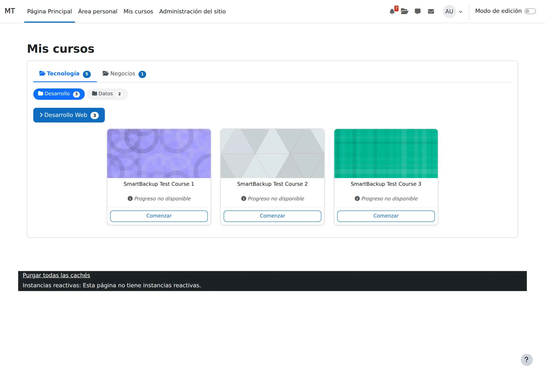 Dashboard de cursos por categorías para Moodle